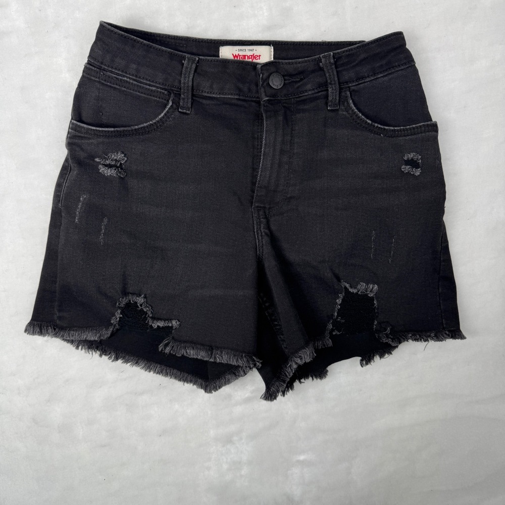 Wrangler Denim Shorts Size 2 Black Distressed Women